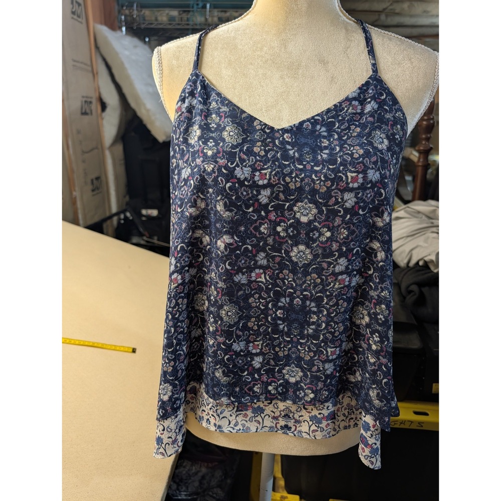 Maurice's Women's Strappy Tank Size Small Blue & Beige With Ring On Back Straps